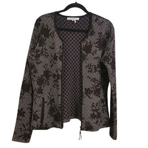 Foxcroft Quilted Cardigan Sweater Jacket Zip Front, Adina Floral, Petite Large